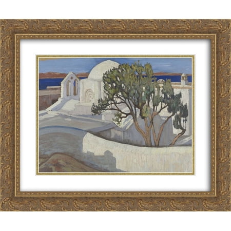 Constantine Maleas 2x Matted 24x20 Gold Ornate Framed Art Print 'The Church of the Pantanassa, Naxos'
