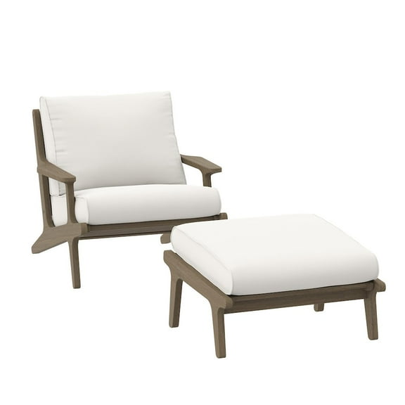 Saratoga Outdoor Patio Teak Wood Chair and Ottoman Set in Weathered Gray White