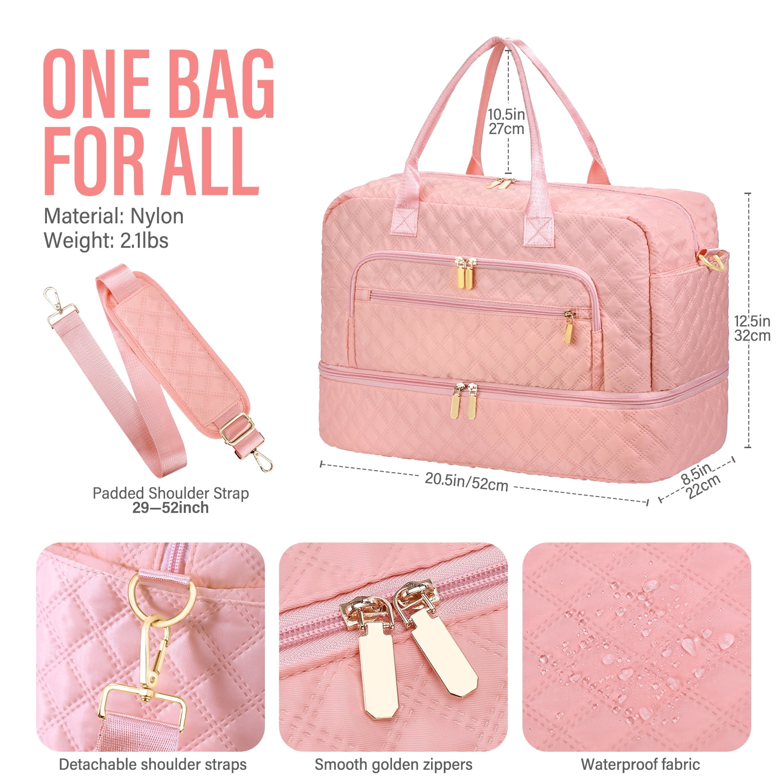 Livhil 2pcs Womens Overnight Bag, Carry on Weekender Bag with Shoe Compartment for Business Trips Sport Hospital, Pink