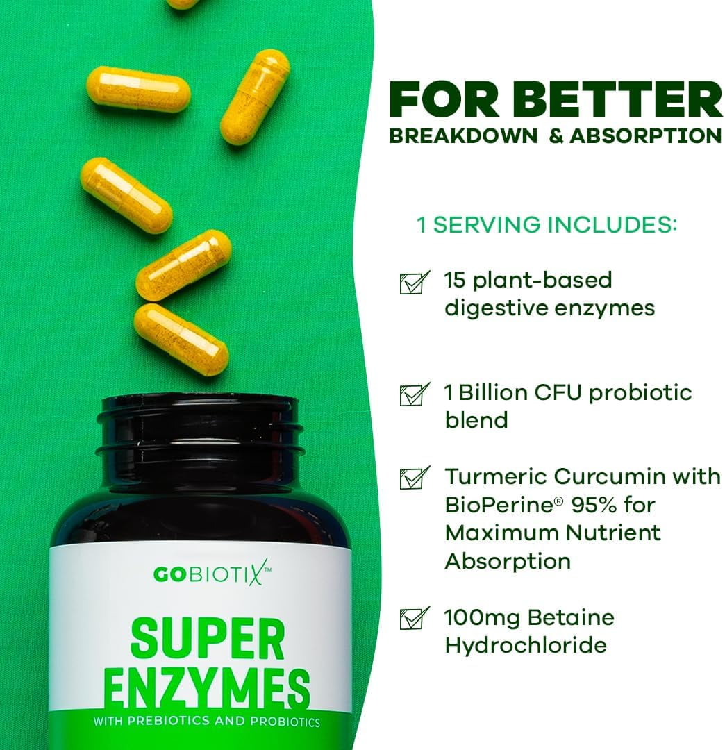 (2 pack) GoBiotix Super Digestive Enzymes with Prebiotics & Probiotics for Men & Women, 60 Capsules for Digestion Support