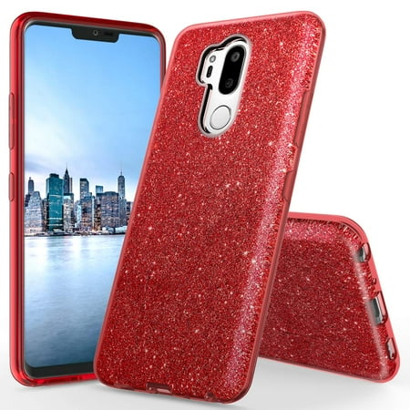 LG G7 Case, LG G7 ThinQ Case, TownShop Glitter Bling Sparkle Ultra Slim Shockproof Case - Red