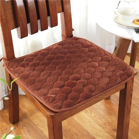 ERDOUY 4 Packs Dark Brown Ultra-Thick Winter-Ready Plush Seat Cushion, 20×20in Padded Chair Pad with Secure Ties, Comfort Cushions for Office/Car/Kitchen Chairs, Style A