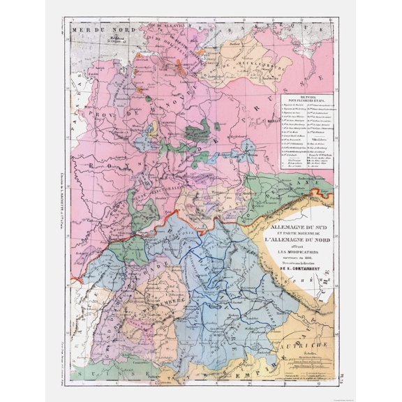Historic Map - Germany South - Cortambert 1880 - 23 x 29.75 - Vintage Wall Art