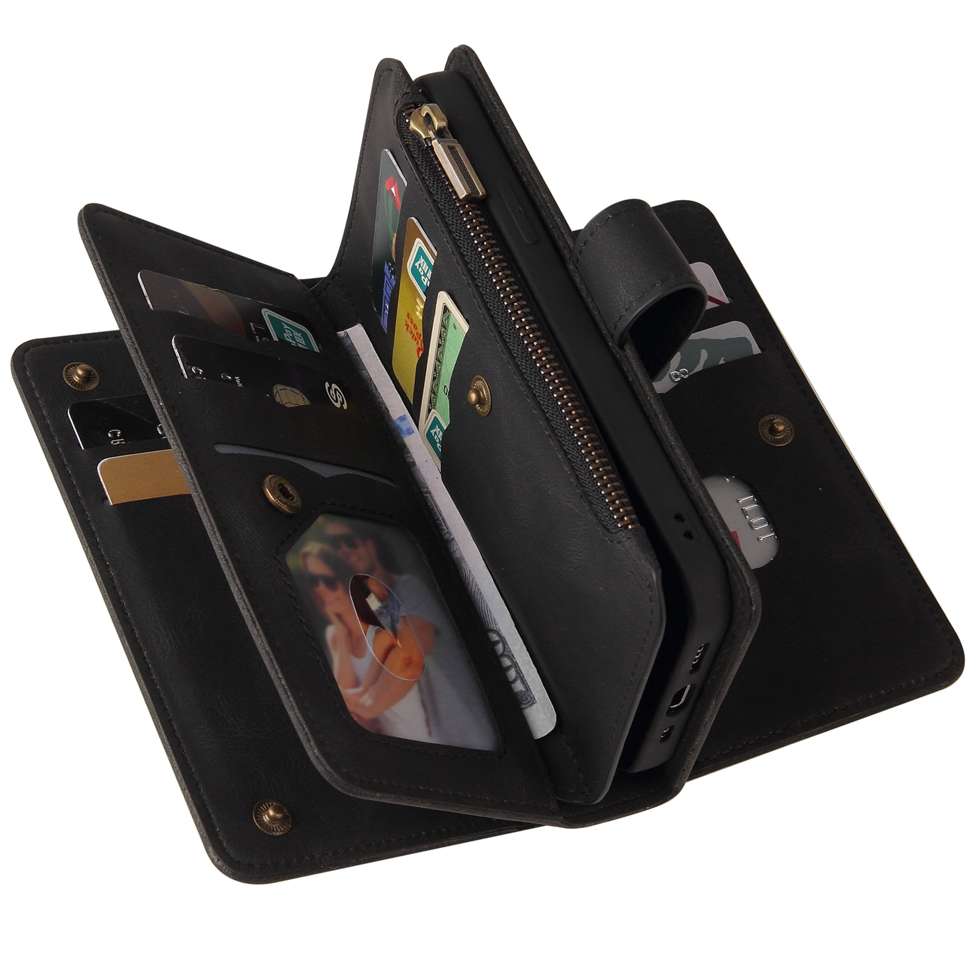 Phone Case for Samsung Galaxy S24 Ultra, S24 Ultra Wallet Case, Luxury Folio Flip Leather Cover [Zipper Pocket] [Wrist Strap] [Kickstand] for Samsung Galaxy S24 Ultra, Black