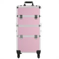 thumbnail image 2 of Cfowner 4-in-1 Draw-Bar Makeup Case, Cosmetic Makeup Travel Case with Wheels Shoulder Strap, 4 Keys, Pink, 2 of 7