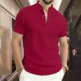 thumbnail image 2 of successthop Collarless Shirts for Men Short Sleeve T Shirt with Button Mock Neck Pullover Tops Big and Tall Clothes Wine, 2 of 7