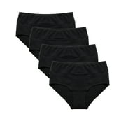 SAYFUT Women's Underwear Cotton Brief Panty,Soft Stretch Cheekini Hipster Briefs 4 Pack/Black,Gray