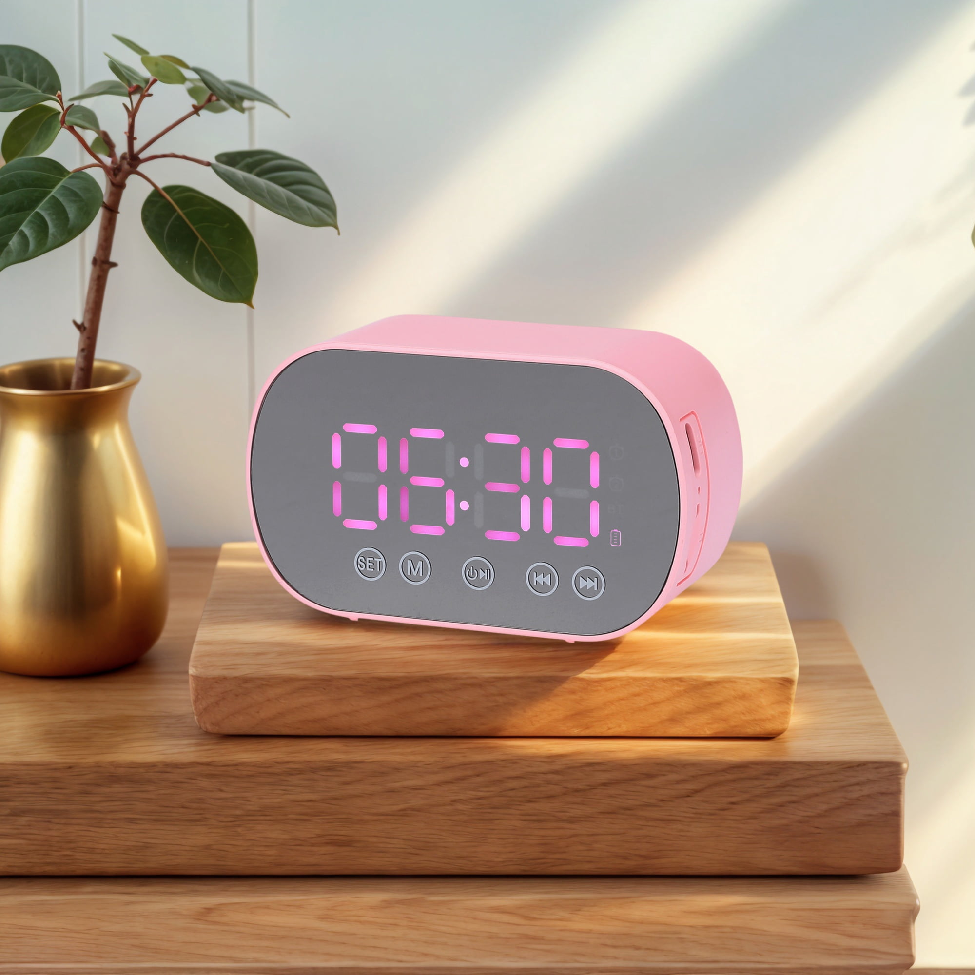 Unique Bargains 2 Pcs Digital Alarm Clock with FM and Speaker Function Pink