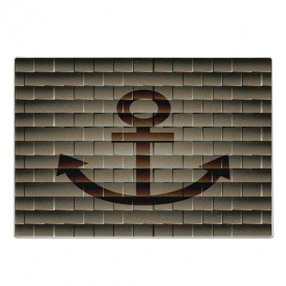 Anchor Cutting Board, Digital Nautical Anchor on Square Marine Life Theme Modern Home Art Print, Decorative Tempered Glass Cutting and Serving Board, Small Size, Tortilla Brown, by Ambesonne