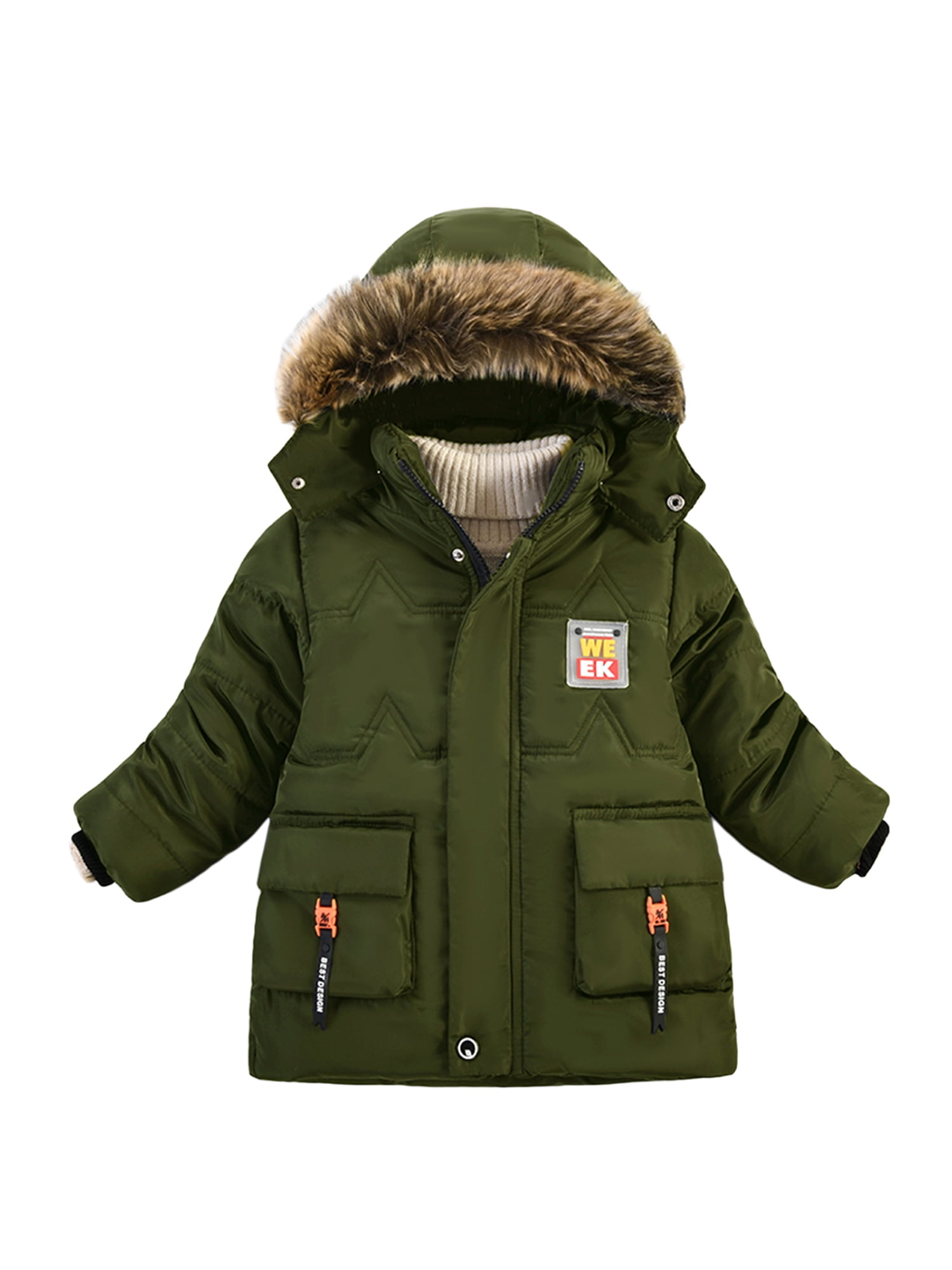Toddler Baby Kids Boy Winter Outerwear Fur Warm Hooded Coat Down Jacket Overcoat 