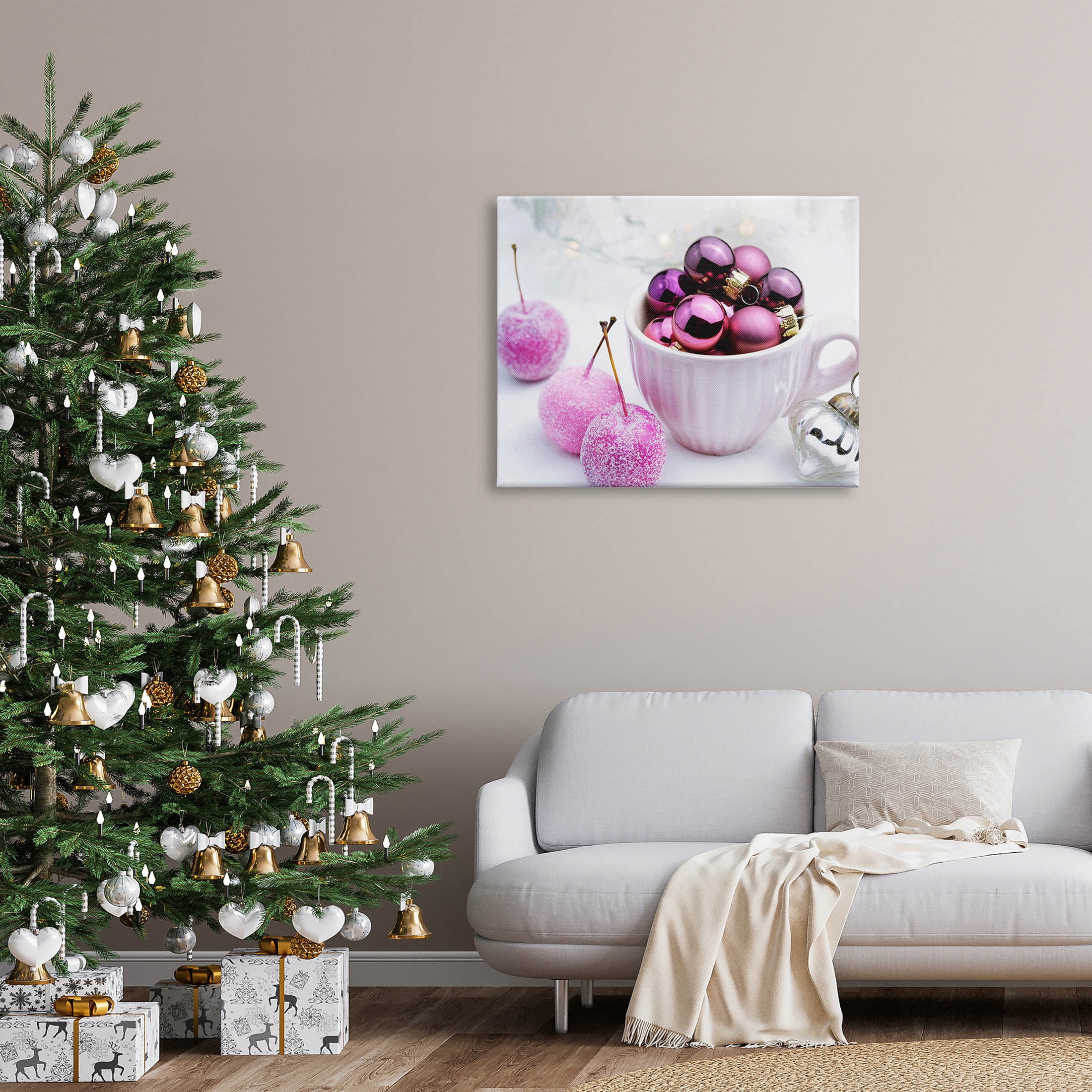 Glimmering Pink Christmas Ornaments Holiday Photograph Gallery Wrapped Canvas Print Wall Art