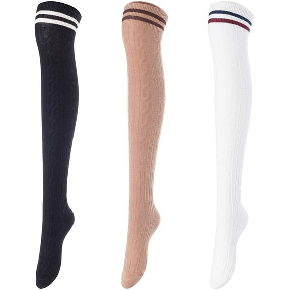 Lovely Annie Women's 3 Pairs Over Knee High Thigh High Cotton Socks Size 6-9 A1023