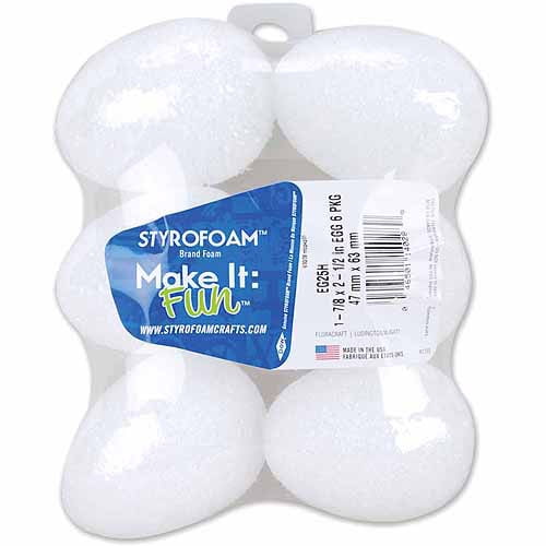 Floracraft Styrofoam Eggs, 21/2" x 17/8", 6/pkg, White