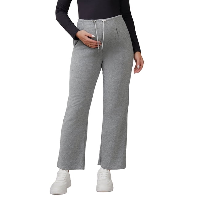 Pantalones de maternidad de mujer INSPIRE CHIC con cintura elástica, cordón, sobre el vientre, de pierna ancha, con bolsillos, L, gris claro