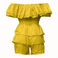 thumbnail image 5 of VIWORLD Women's Off-Shoulder Waist-Tied Summer Jumpsuit Solid Color with Layered Ruffle Design Yellow 3XL, 5 of 6