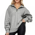 thumbnail image 2 of YOTMKGDO Womens Sweaters Button Up Tops for Women Sweatshirt Oversized Half Zip Pullover Long Sleeve Sweatshirt Quarter Zip Hoodie Sweater Teen Girls Fall Womens Long Sleeve Tops, Silver+M, 2 of 3