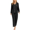 thumbnail image 2 of GEX 100% Cotton Pajamas for Women PJ Set Soft Button-Down 2 Piece Set Knitted Long Sleeve Sleepwear Loungewear Black S, 2 of 7