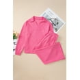 thumbnail image 6 of Bonbon Pink Textured V Neck Top and Wide Leg Pants Set for Women | [ZhiHiMeRi] | (US 4-6)S, 6 of 12