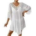 thumbnail image 5 of Women's Crochet Beach Bikini Cover Up Dress Sexy Backless V Neck With Fringe Detail Floral Patchwork Vacation Dress Swimsuit Cover Ups Bathing Suit Cover up Women plus Size Womens Pool Cover up Long, 5 of 5