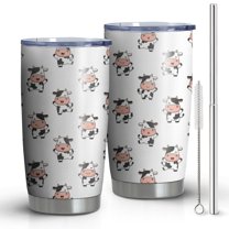 20oz Tumblers White Cow Happy Pattern Stainless Steel Vacuum Insulated Double Wall Travel Tumbler Cups Mug with Lid and Straw,Cleaning Brush for Cold & Hot Drinks
