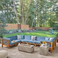 thumbnail image 2 of Noble House Brava Wood 8 Seater U-Shaped Sectional Sofa Set Teak Blue/Light Gray, 2 of 18
