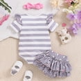 thumbnail image 7 of TOWED22 Baby Girl Clothes Newborn Summer Outfits Short Sleeve Romper Ruffle Bloomers Shorts with Headband(Grey,0-3 M), 7 of 7