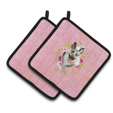 Carolines Treasures CK4139PTHD Eastern German Shepherd Pink Flowers Pair of Pot Holders 7.5HX7.5W multicolor