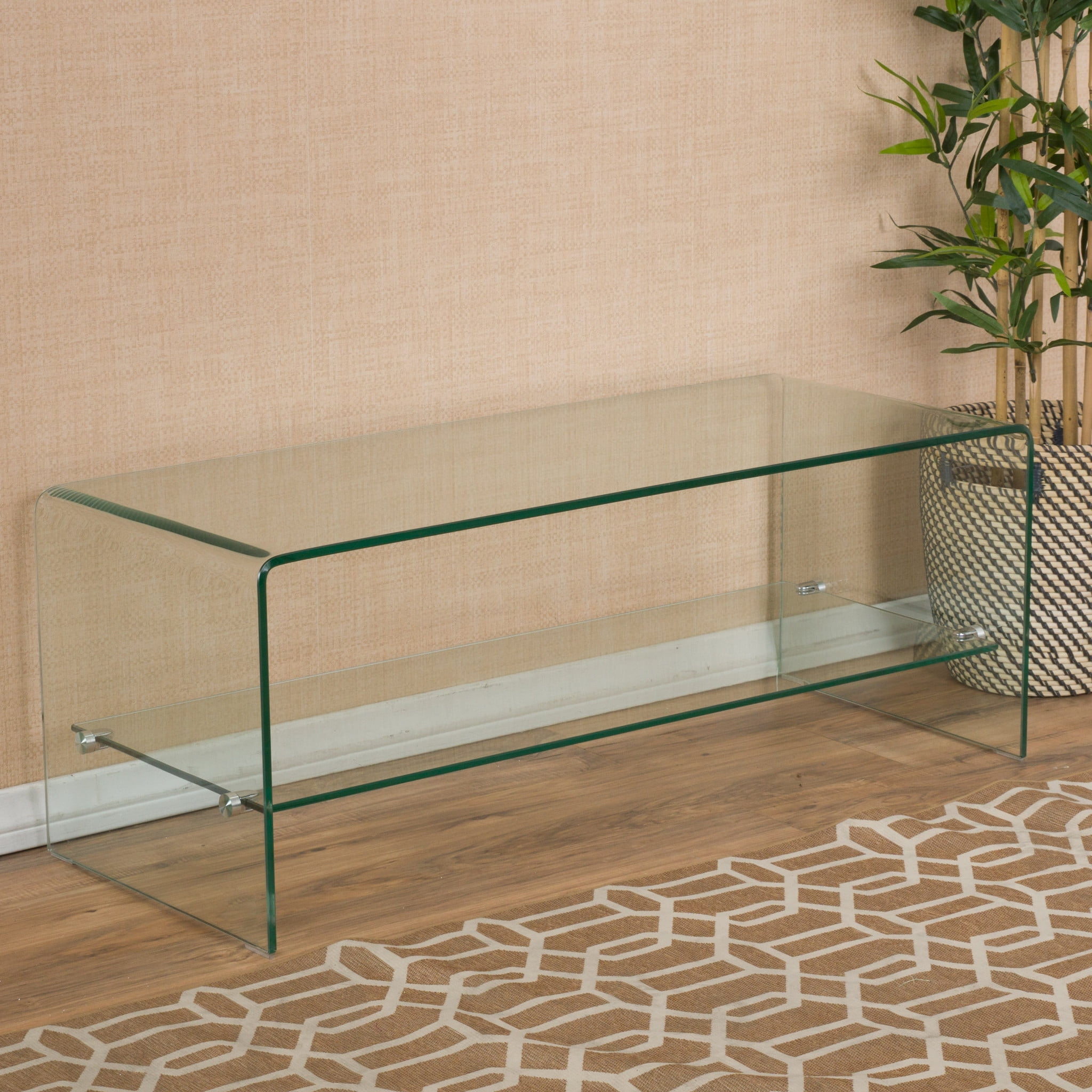 Classon Glass Entertainment TV Console Stand w/ Shelf