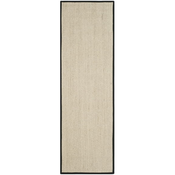 SAFAVIEH Natural Fiber Kentigern Border Seagrass Runner Rug, Marble/Black, 2'6" x 12'