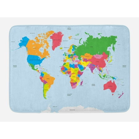 Classical Bath - Map Bath Mat, Classical Colorful Map of World in Political Style Travel Europe America Asia Africa, Non-Slip Plush Mat Bathroom Kitchen Laundry Room Decor, 29.5 X 17.5 Inches, Multicolor, Ambesonne