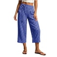 thumbnail image 6 of YanHoo Plaid Capris for Women Elastic Waisted Wide Leg Capri Pants Casual Comfy Vacation Cropped Trousers with Pockets, 6 of 8