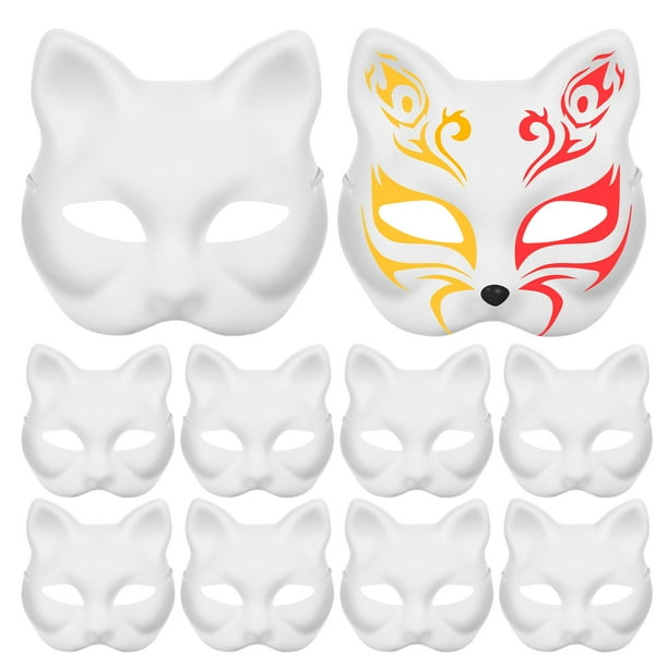 10 PCS Mascaras de gato de papel blanco Mascaras pintadas a mano en blanco Halloween Masquerada Cosplay accesorios