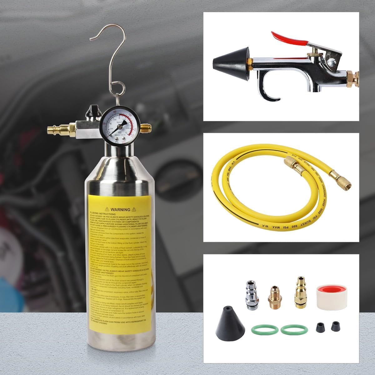 DUOYI AC Flush Kit, Thickened Stainless Steel Canister, Automotive Home HVAC Flush Tool for R134A R12 R22 R404 R410A