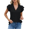thumbnail image 2 of Fiudx Ofertas Relámpago Tops de Mujer, Camisetas Holgadas y Cómodas de Manga Corta a La Moda, Camiseta Plegable con Cuello En V, 2 of 4
