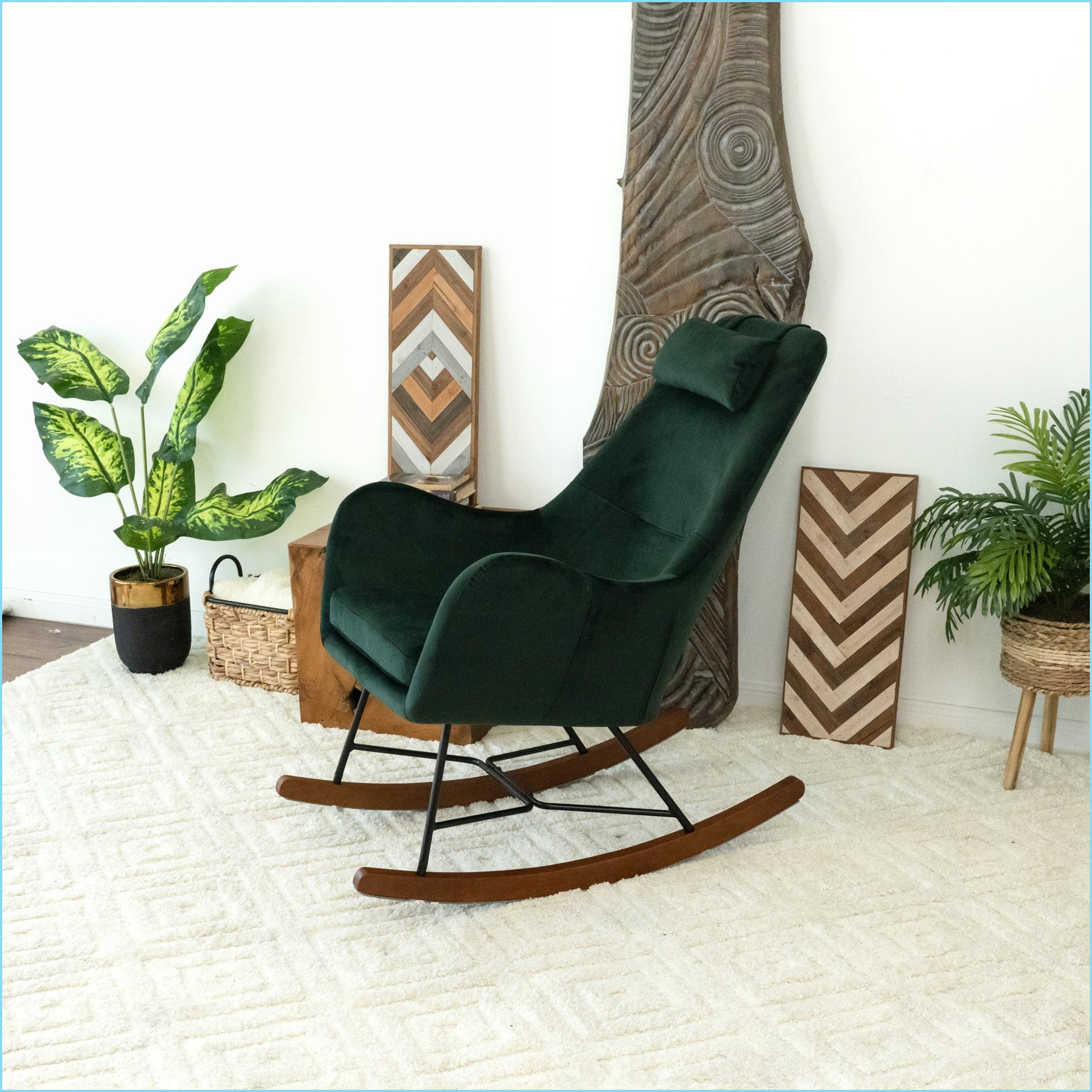 Rocking Chair, Chelsea Green Velvet | Comfortable for Home, Nursery, Living Room | Velvet | Foam