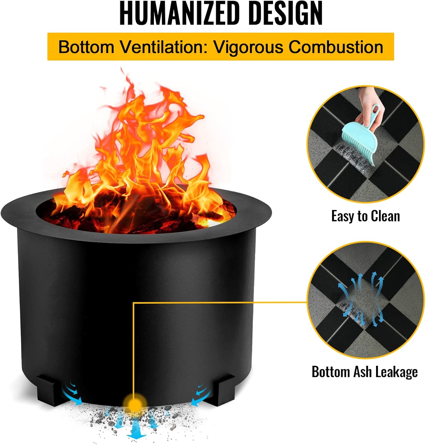 Smokeless Fire Pits Large Wood Burning Fire Pit Carbon Steel Stove Bonfire Fire Pit Portable Outdoor Fire Bowl for Picnic Camping Backyard (21.5 /'')