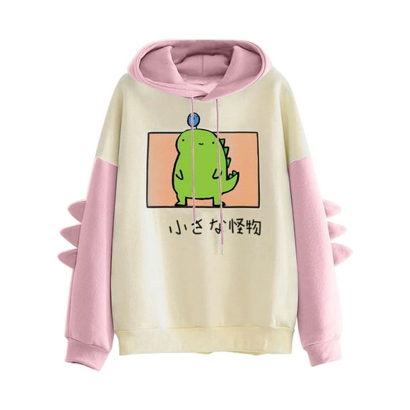 Gerichy Long Sleeve Tops for Women Women Dinosaur Hoodie Long Sleeve Splice Cartoon Cute Sweatshirt Teens Girls Casual Pullover Girls Anime Jumper Sweater