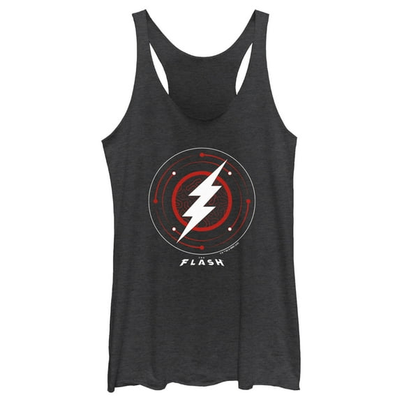 Women's The Flash White Lightning Bolt Stamp Racerback Tank Top Black Heather Small