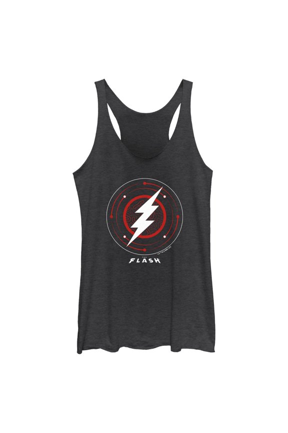 Women's The Flash White Lightning Bolt Stamp Racerback Tank Top Black Heather Large