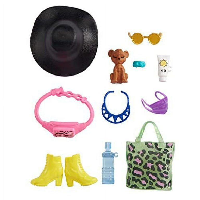 Barbie Accessories Ocean Inspired Pack with 11 Storytelling Pieces for Barbie Dolls Including Sandals Shell Purse Graphic Visor Heart Shaped