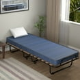 thumbnail image 3 of Gymax Folding Bed Rollaway Metal Guest Bed Sleeper Made in Italy w/ Memory Foam Mattress Navy, 3 of 10