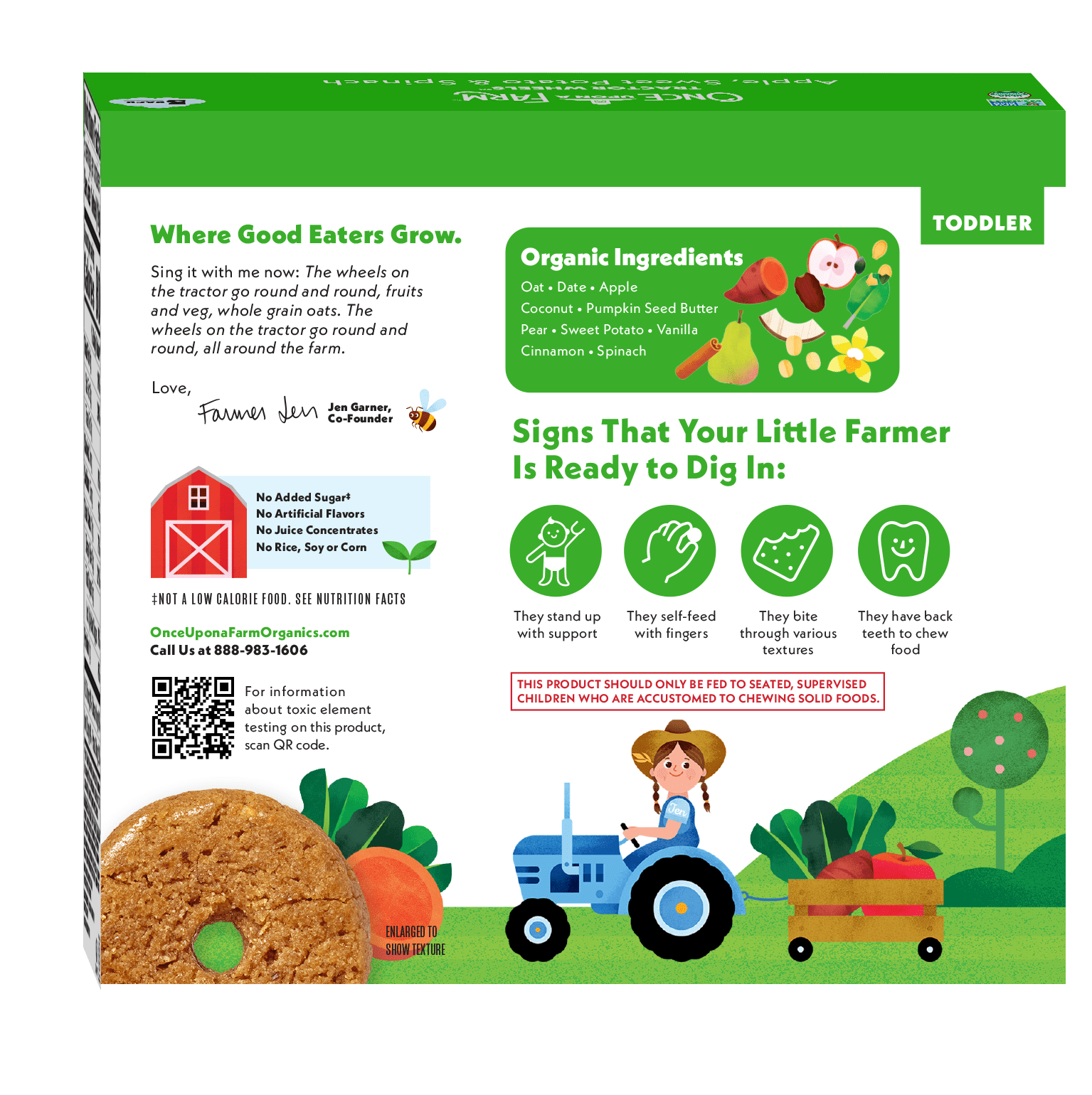Once Upon a Farm Organic Tractor Wheels Toddler Bar, Apple, Sweet Potato & Spinach 5 Count