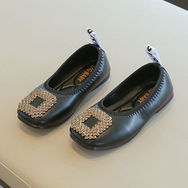 Zapatos de cuero para niñas Otoño Zapatos de princesa de suela blanda de moda para niñas Zapatos de una sola capa con boca baja y sin cordones para niños