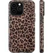 for iPhone 16 Pro Max Case, Luxury Sparkle Leopard Print Pattern Vintage Cheetah Design, Dual Layer Soft TPU Hard PC Bumper Case, Protective Phone Cover for Women Girls-Brown Leopard Print