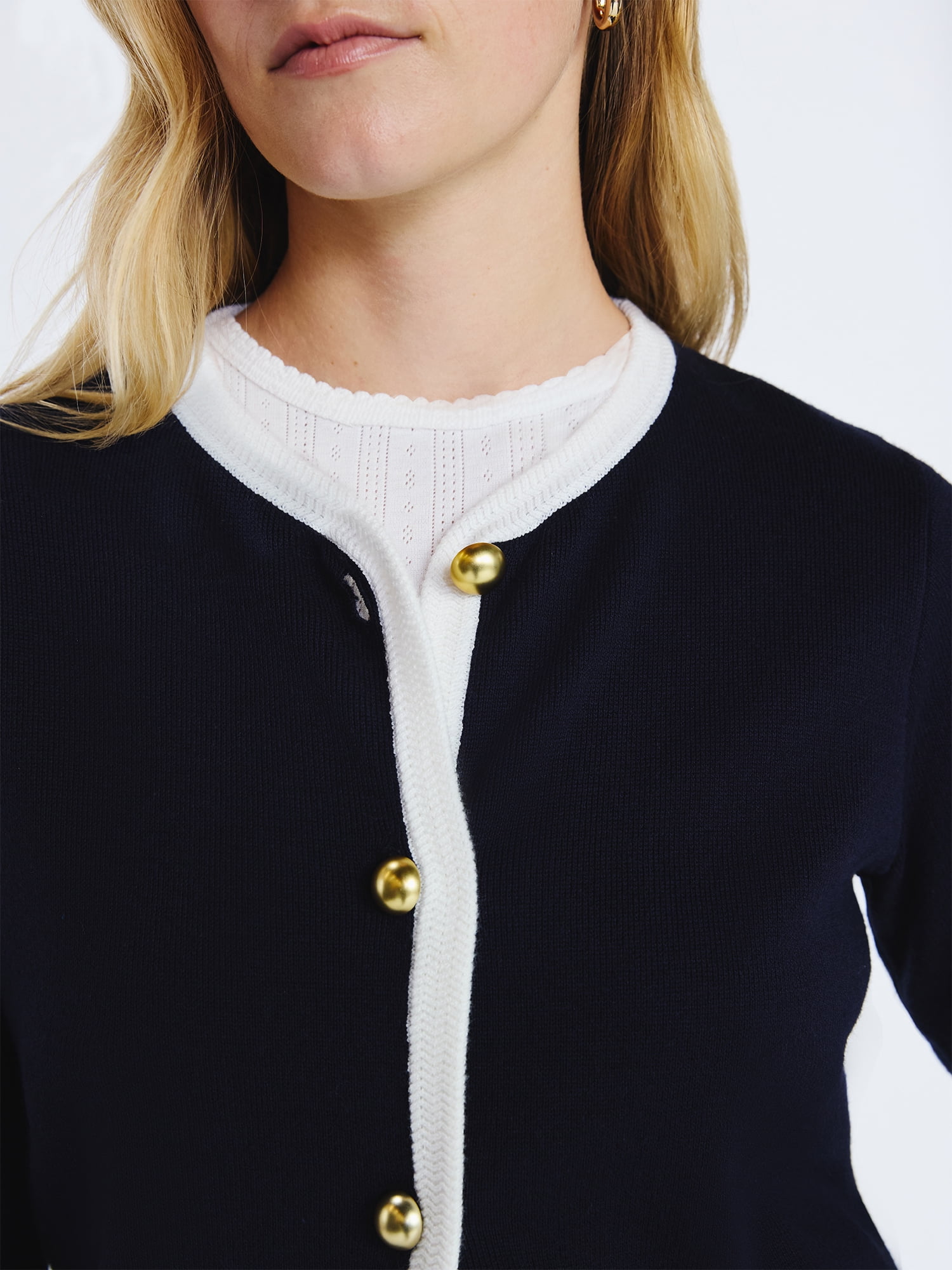Free Assembly Women's Tipped Patch Pocket Cardigan Sweater, Lightweight, Sizes XS-XXL