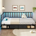 thumbnail image 4 of Twin Corner Bed Frame with Storage and Led Lights Metal Platform Bed Frame Twin Size with Storage Drawers & Charging Station Twin Size Daybed for Living Room,Bedroom,Guest Room,Wood Guardrail,Grey, 4 of 9