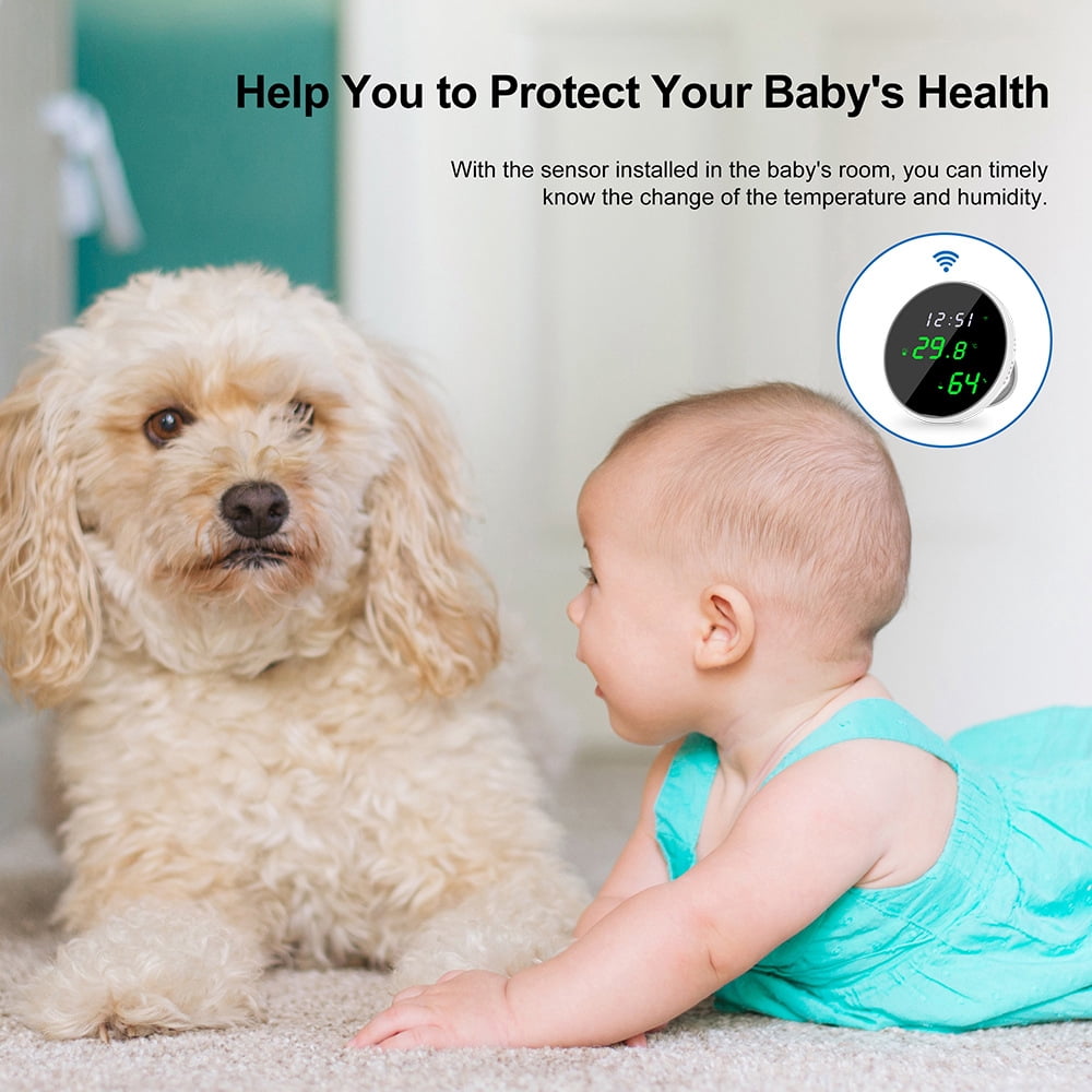 Thermometer Hygrometer: Digital Indoor Temperature Humidity Sensor with LED Backlit Display, App Notification Alert