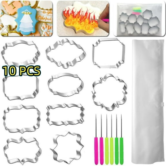 Frame Cookie Cutters 10 Shapes with 6 Cookie Scribes & 1 Storage Bag, Plaque Fondant Dough Cutters Baking Tools Kitchen Accessories for Home Daily Holiday Party