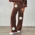 thumbnail image 7 of Arlun Womens Embroidery Flowers Crochet Sweater Pants Casual High Waisted Boho Straight Leg Knit Beach Loungewear Pants Winter Soft Stretch Comfort Warm Trousers Coffee S, 7 of 7