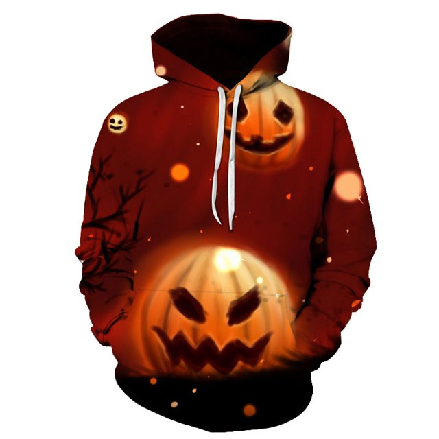 Sudadera con capucha de Halloween para hombre y mujer, ropa informal con cabeza de calabaza aterradora, holgada, 3D, Hip Hop, divertida, otoño